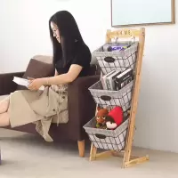 森美人创意实木书报架客厅杂物架田园布艺收纳架落地置物架家用玩具储物