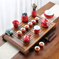 家柏饰(CORATED)实木小型茶盘茶托哥窑功夫茶具套装简约家用整套泡茶储水陶瓷干泡