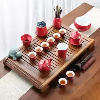 家柏饰(CORATED)实木小型茶盘茶托哥窑功夫茶具套装简约家用整套泡茶储水陶瓷干泡