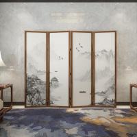 森美人实木新中式屏风禅意隔断折屏定制古风山水餐厅办公室客厅移动折叠