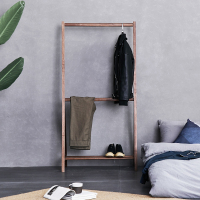森美人黑胡桃挂衣架实木日式衣帽架落地卧室木质衣服架客厅收纳多功能