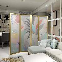 BONJEAN金属折叠移动双面半透纱客厅隔断折屏抽象简约北欧小户型屏风