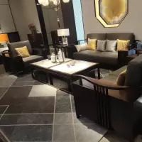 森美人新中式实木沙发组合现代简约别墅客厅花沙发禅意样板房家具定制