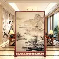 BONJEAN新中式办公室酒店屏风隔断客厅家用卧室玄关遮挡移动座屏
