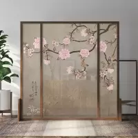 BONJEAN新中式屏风隔断客厅简约布艺玄关木质半透明时尚座屏茶室移动花鸟