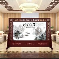 BONJEAN定做中式屏风隔断客厅办公室酒店单位入户玄关实木屏风双面座屏