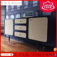 森美人北欧实木藤编酒柜餐边柜带抽鞋柜厅玄关隔断电视柜小户型收纳