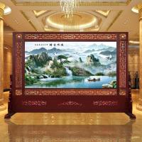 BONJEAN新中式实木办公室屏风隔断装饰玄关风水客厅酒店进双面座屏牡丹