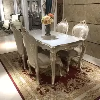 BONJEAN欧式餐桌长方桌轻奢灰餐桌椅组合实木餐厅6人家用吃饭桌
