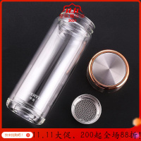 家柏饰(CORATED)男女士玻璃杯双层耐热加厚底泡茶商务水晶杯200ml小容量便携带盖
