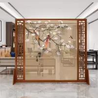 BONJEAN屏风隔断客厅卧室玄关山水移动座屏实木中式北欧现代纱画茶室定制
