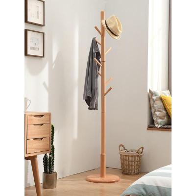 森美人实木衣帽架落地卧室挂衣架简易单杆式家用房间实木衣架衣服架