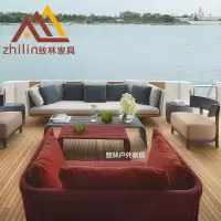 森美人北欧户外柚木沙发组合防水防晒藤沙发客厅藤编阳光房庭院花园家具