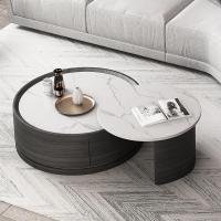 森美人北欧圆形茶几简约现代客厅小户型轻奢大理石纹简岩板茶几