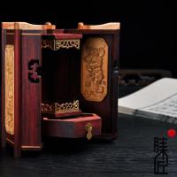 森美人非洲小叶紫檀实木佛龛小型带随身家用财神观音供台镀金工艺佛盒