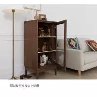 森美人胡桃木边柜带灯玻璃展示柜黑胡桃木电视柜边柜客厅沙发边柜木蜡油