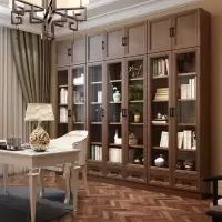 森美人简约现代书房两储物文件定制组合书柜书架玻璃书橱展示架