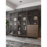 北欧简约整墙落地玻璃书柜书架 现代轻奢带格子储物柜大书橱