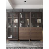 森美人北欧简约带玻璃书柜书架置物架组合 现代家用实木脚书橱储物柜