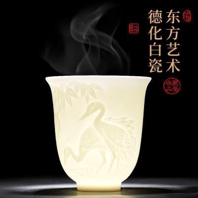 家柏饰(CORATED)德化白瓷小茶杯白鹤浮水杯家用主人杯陶瓷茶碗礼盒装190136