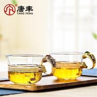 家柏饰(CORATED)玻璃带把小茶杯加厚耐热品茗杯家用主人杯描金个人杯190161z