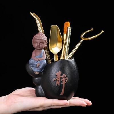 家柏饰(CORATED)铜茶道六君子套装功夫茶具配件家用养壶笔茶勺茶夹陶瓷茶筒Z