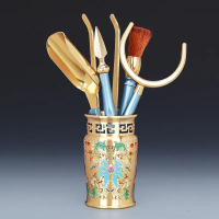 家柏饰(CORATED)六君子家用茶道配件个性陶瓷珐琅彩茶筒铜制养壶笔茶艺组合Y