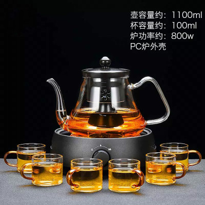 家柏饰(CORATED)玻璃水壶烧水煮茶套组家用透明过滤蒸茶壶电热茶炉简约电陶炉