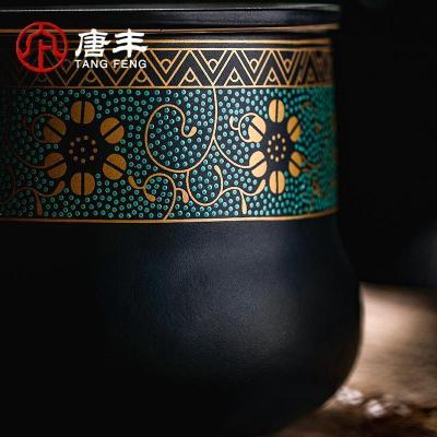 家柏饰(CORATED)陶瓷简约建水家用复古茶水缸茶桶功夫渣缸堆花鎏金功夫茶盂Z