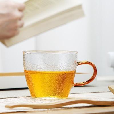 家柏饰(CORATED)玻璃单杯杯家用锤纹品茗杯小号透明主人杯锤纹带把茶杯喝茶Z