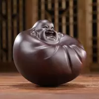 家柏饰(CORATED)木弥勒佛摆件刻工艺品佛像黑檀木摇钱佛把玩家居客厅装饰