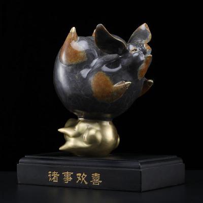 家柏饰(CORATED)铜猪摆件福猪工艺品创意卧室客厅玄关酒柜电视柜装饰品