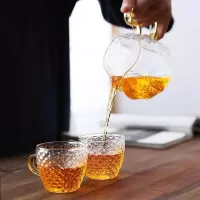 家柏饰(CORATED)锤纹带把玻璃品茗杯家用功夫透明小号茶杯办公耐热喝茶杯简约