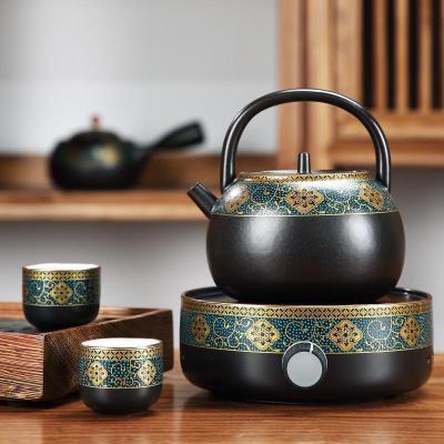 家柏饰(CORATED)陶瓷煮茶壶套装家用西域鎏金堆花烧茶壶陶瓷提梁壶电热茶炉
