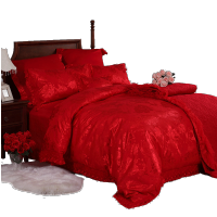 家柏饰(CORATED)家纺 婚庆九件套床单被套提花套件中国红床上用品深情相拥