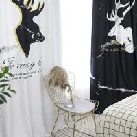 家柏饰(CORATED)北欧工业风大理石鹿遮光窗帘 卧室飘窗阳台黑白个性风窗帘成品