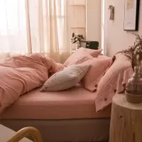 家柏饰(CORATED)简约棉麻四件套亚麻纯色格子纽扣素色被套床单床上用品被罩1.8m米
