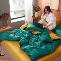 家柏饰(CORATED)全棉双拼色床上四件套简约北欧床笠款全棉学生宿舍三件套床单被套