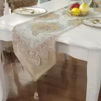 家柏饰(CORATED)现代简约轻美式欧式新中式餐桌布艺电视柜北欧床旗茶几桌旗布 清雅-流沙金 33*140cm