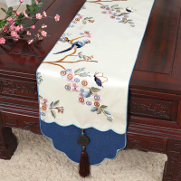 新中式古典玉桌旗茶几长条布艺中国风桌布床柜旗电视柜盖布 比翼单鸟 34*200适合桌长140-150CM