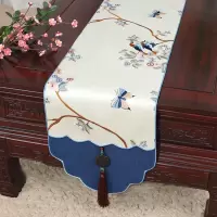 新中式古典玉桌旗茶几长条布艺中国风桌布床柜旗电视柜盖布 比翼双鸟 34*180适合桌长120-130CM