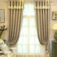 家柏饰(CORATED)美式乡村物理遮光客厅金色大气廷窗帘欧式双层带纱卧室刺绣提花