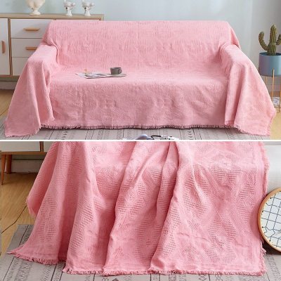 家柏饰(CORATED)北欧色沙发巾沙发布全盖毯子单简约沙发套沙发垫盖布罩 胭脂粉菱形格[] 180*340cm