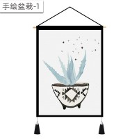 北欧挂画布艺墙布挂布背景布挂毯三联装饰画 客厅卧室房间床头 手绘盆栽-1 (绒)宽45cm*高65cm