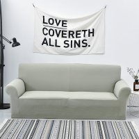 色弹力沙发套全包卍能全盖沙发罩套布艺沙发垫防水简约四季通用 简风绿 L码(190-230cm三人位适用)