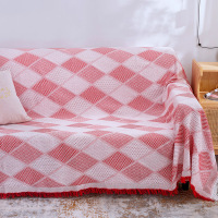 家柏饰(CORATED)北欧方格全盖沙发布单沙发巾沙发套罩沙发垫盖布沙发毯 浅红方格 90*90cm