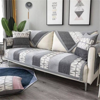 家柏饰(CORATED)沙发垫 四季通用防滑沙发巾盖布北欧简约加厚 沙发套全包套罩 雪尼尔灰白字母 70*70cm