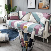 家柏饰(CORATED)沙发垫 四季通用防滑沙发巾盖布北欧简约加厚 沙发套全包套罩 雪尼尔绿紫星星 110*210cm