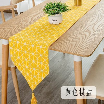 北欧桌旗 棉麻家用桌布电视柜长桌旗欧式茶几现代简约轻 黄色棋盘 30*140cm(适合80-100cm左右桌子茶几柜子)