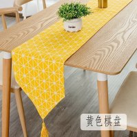 北欧桌旗 棉麻家用桌布电视柜长桌旗欧式茶几现代简约 黄色棋盘 30*200cm(适合140-160cm左右桌子茶桌柜子)